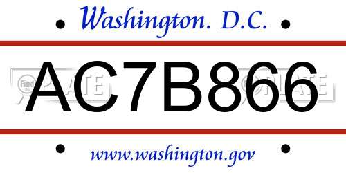 AC7B866 District Of Columbia License Plate
