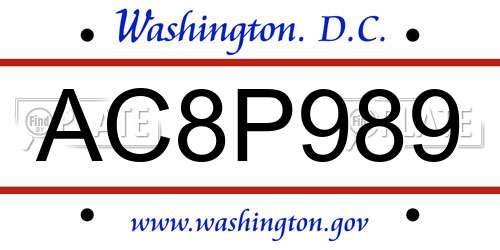 AC8P989 District Of Columbia License Plate