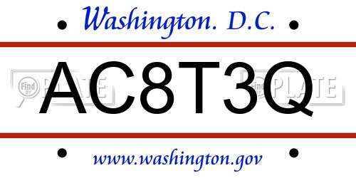 AC8T3Q District Of Columbia License Plate