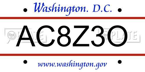 AC8Z3O District Of Columbia License Plate