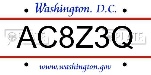 AC8Z3Q District Of Columbia License Plate