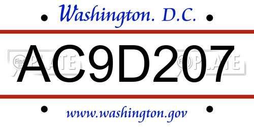 AC9D207 District Of Columbia License Plate