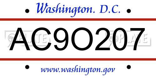 AC9O207 District Of Columbia License Plate