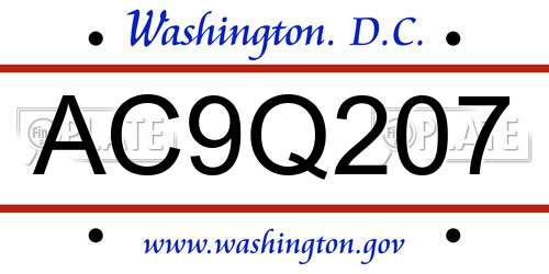 AC9Q207 District Of Columbia License Plate
