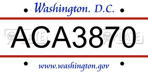 ACA3870 District Of Columbia License Plate