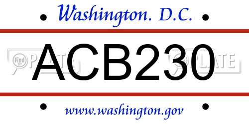 ACB230 District Of Columbia License Plate