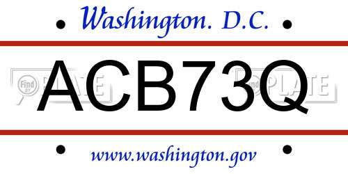 ACB73Q District Of Columbia License Plate