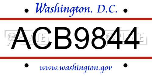 ACB9844 District Of Columbia License Plate