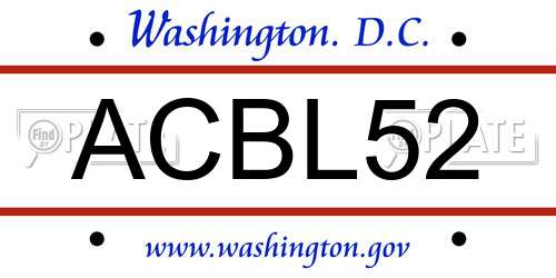 ACBL52 District Of Columbia License Plate