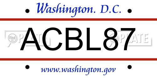 ACBL87 District Of Columbia License Plate