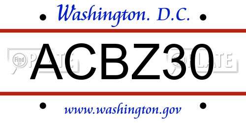 ACBZ30 District Of Columbia License Plate
