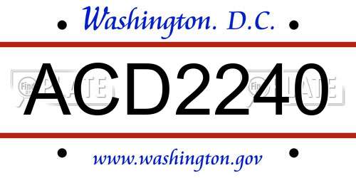 ACD2240 District Of Columbia License Plate