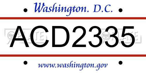 ACD2335 District Of Columbia License Plate