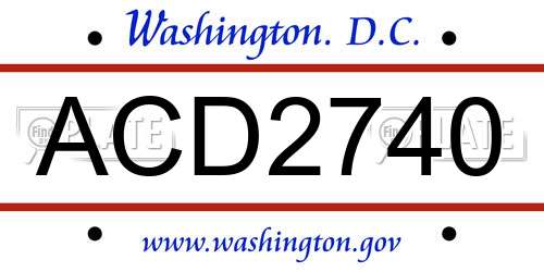 ACD2740 District Of Columbia License Plate