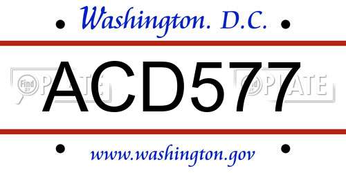 ACD577 District Of Columbia License Plate