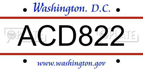 ACD822 District Of Columbia License Plate