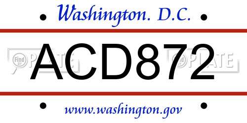 ACD872 District Of Columbia License Plate