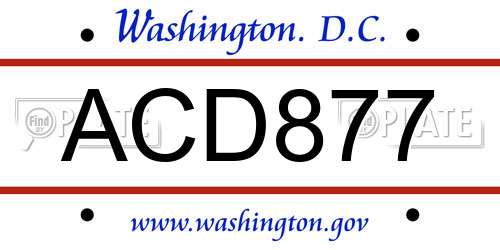 ACD877 District Of Columbia License Plate