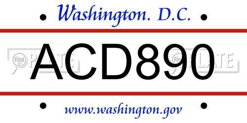 ACD890 District Of Columbia License Plate