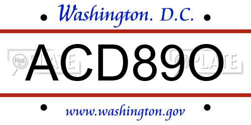 ACD89O District Of Columbia License Plate