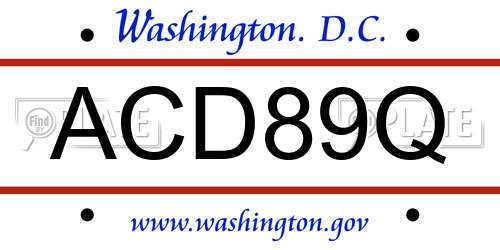 ACD89Q District Of Columbia License Plate