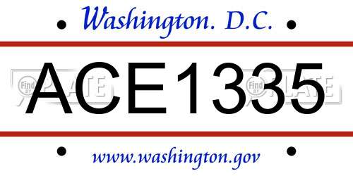 ACE1335 District Of Columbia License Plate
