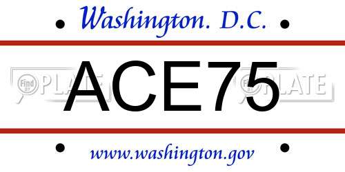 ACE75 District Of Columbia License Plate