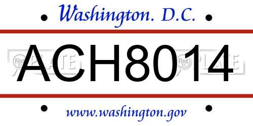ACH8014 District Of Columbia License Plate