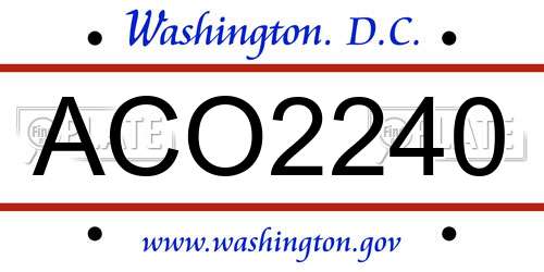 ACO2240 District Of Columbia License Plate