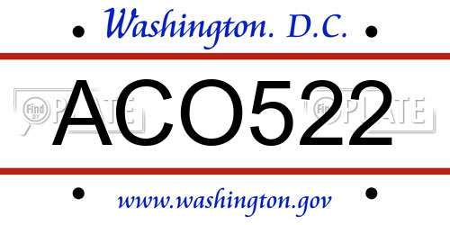 ACO522 District Of Columbia License Plate