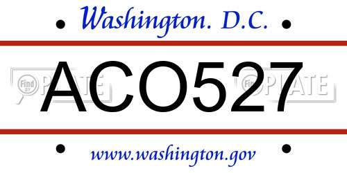 ACO527 District Of Columbia License Plate
