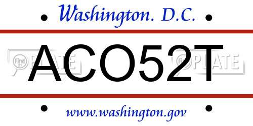 ACO52T District Of Columbia License Plate