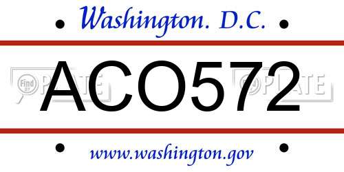 ACO572 District Of Columbia License Plate