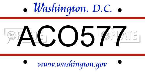 ACO577 District Of Columbia License Plate