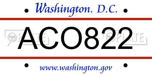 ACO822 District Of Columbia License Plate
