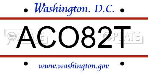 ACO82T District Of Columbia License Plate