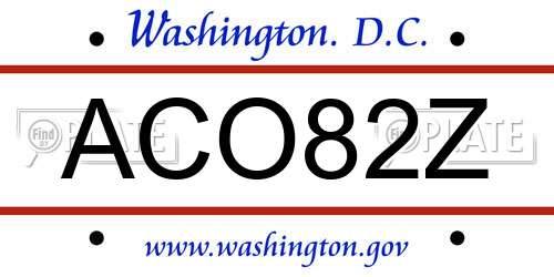 ACO82Z District Of Columbia License Plate