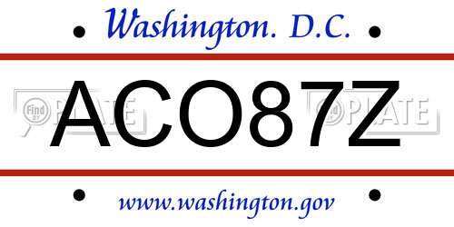 ACO87Z District Of Columbia License Plate