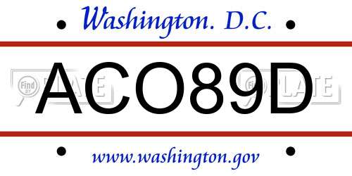 ACO89D District Of Columbia License Plate