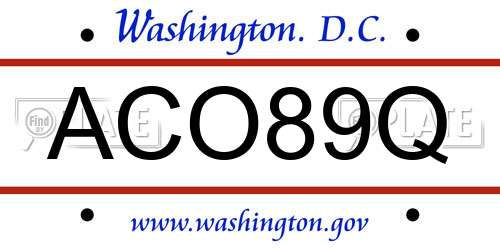 ACO89Q District Of Columbia License Plate