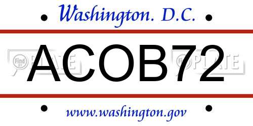 ACOB72 District Of Columbia License Plate