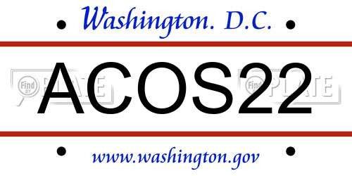 ACOS22 District Of Columbia License Plate
