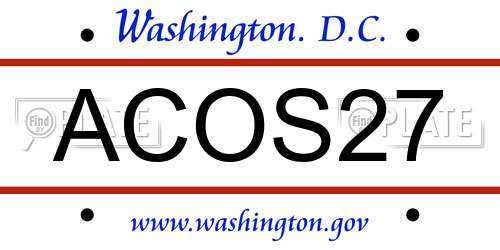 ACOS27 District Of Columbia License Plate