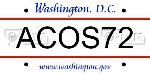 ACOS72 District Of Columbia License Plate
