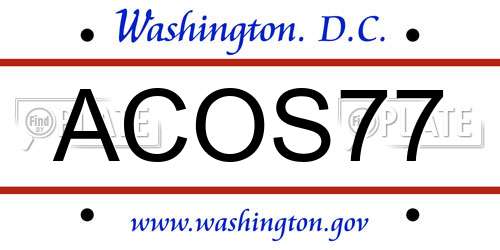 ACOS77 District Of Columbia License Plate