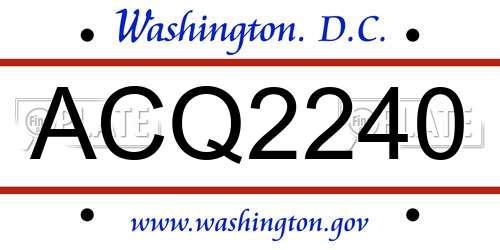 ACQ2240 District Of Columbia License Plate