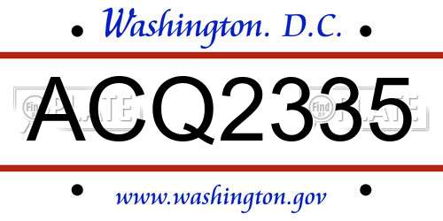 ACQ2335 District Of Columbia License Plate