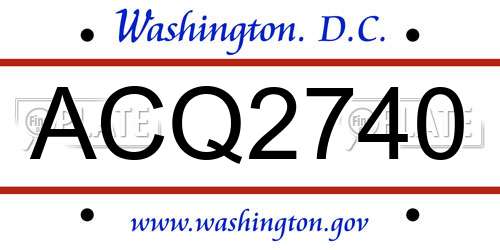 ACQ2740 District Of Columbia License Plate