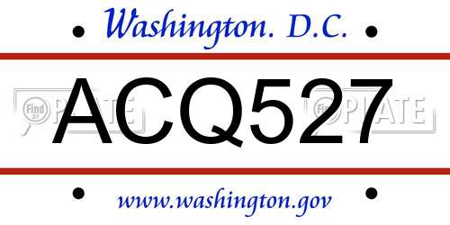ACQ527 District Of Columbia License Plate