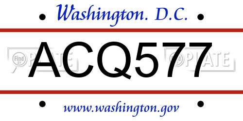 ACQ577 District Of Columbia License Plate